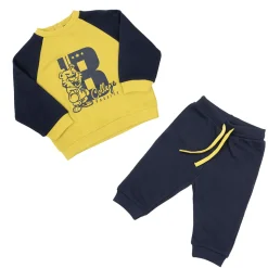 Set 2 pezzi felpa + pantalone bimbo blu/giallo