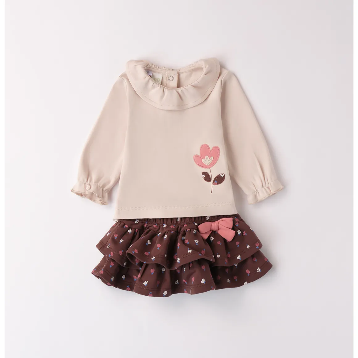 Set 2 pezzi gonna fiori marrone e maglietta