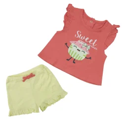 Set 2 pezzi jersey canotta e shorts bimbo corallo/verde