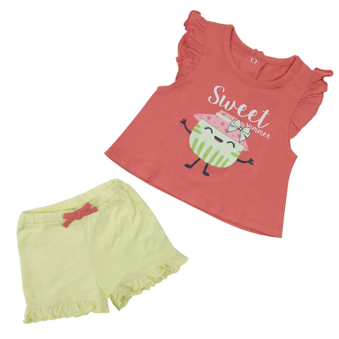 Set 2 pezzi jersey canotta e shorts bimbo corallo/verde