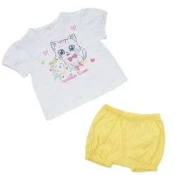Set 2 pezzi jersey t-shirt e shorts bimba bianco/giallo