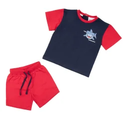 Set 2 pezzi maglietta mezza manica + pantaloncino bimbo rosso/blu