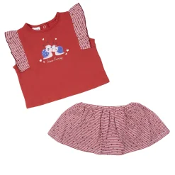 Set 2 pezzi t-shirt giromanica e gonna bimba bianco/rosso