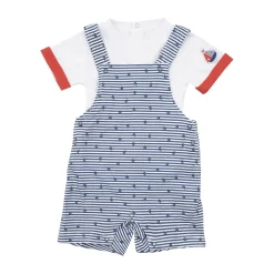 Set 2 pezzi t-shirt mezza manica e salopette bianco/blu