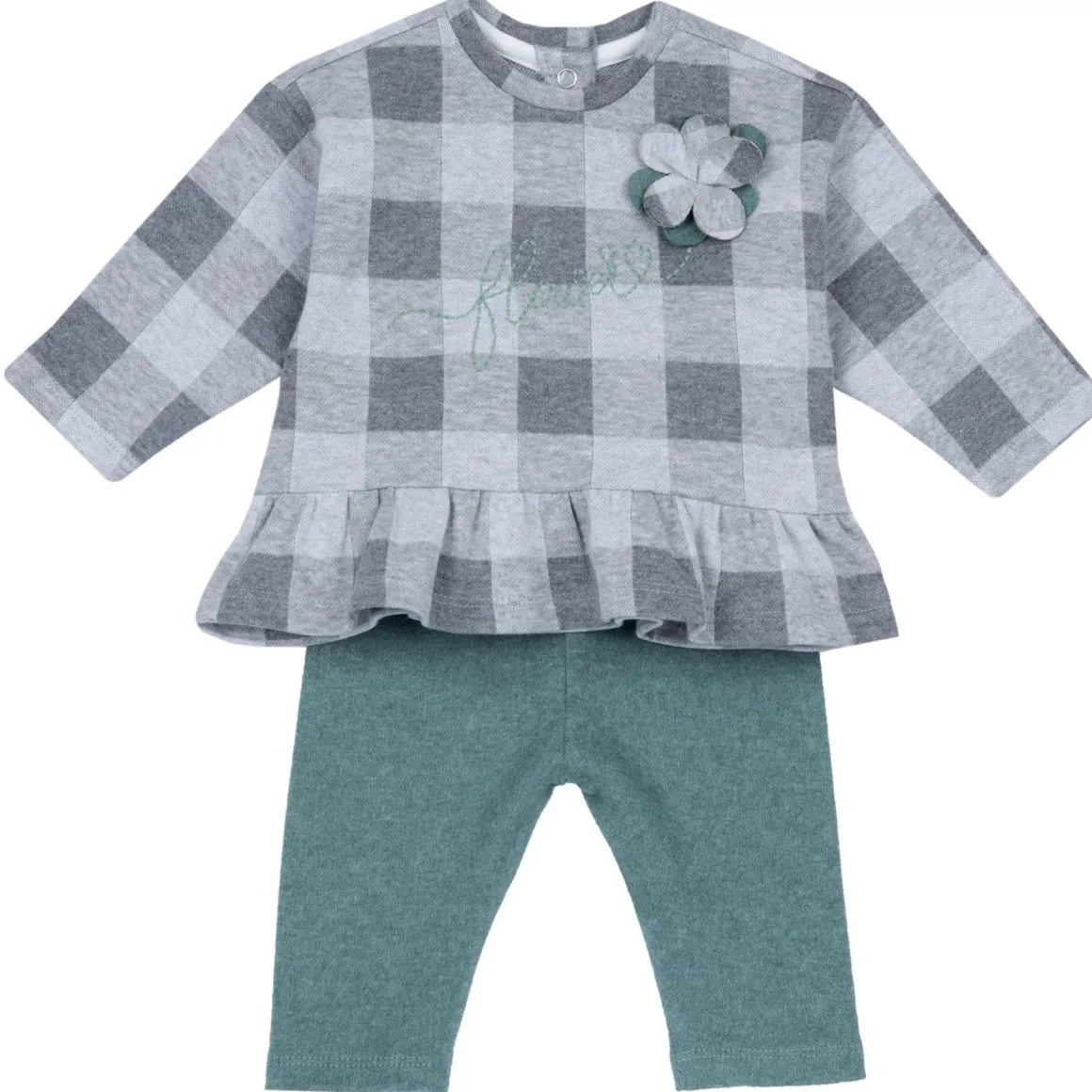 Set 2 pz sweat shirt leggings check con fiore applicato – chicco