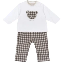 Set 2 pz t-shirt ml applicazione orso+pantaloni vichy – chicco