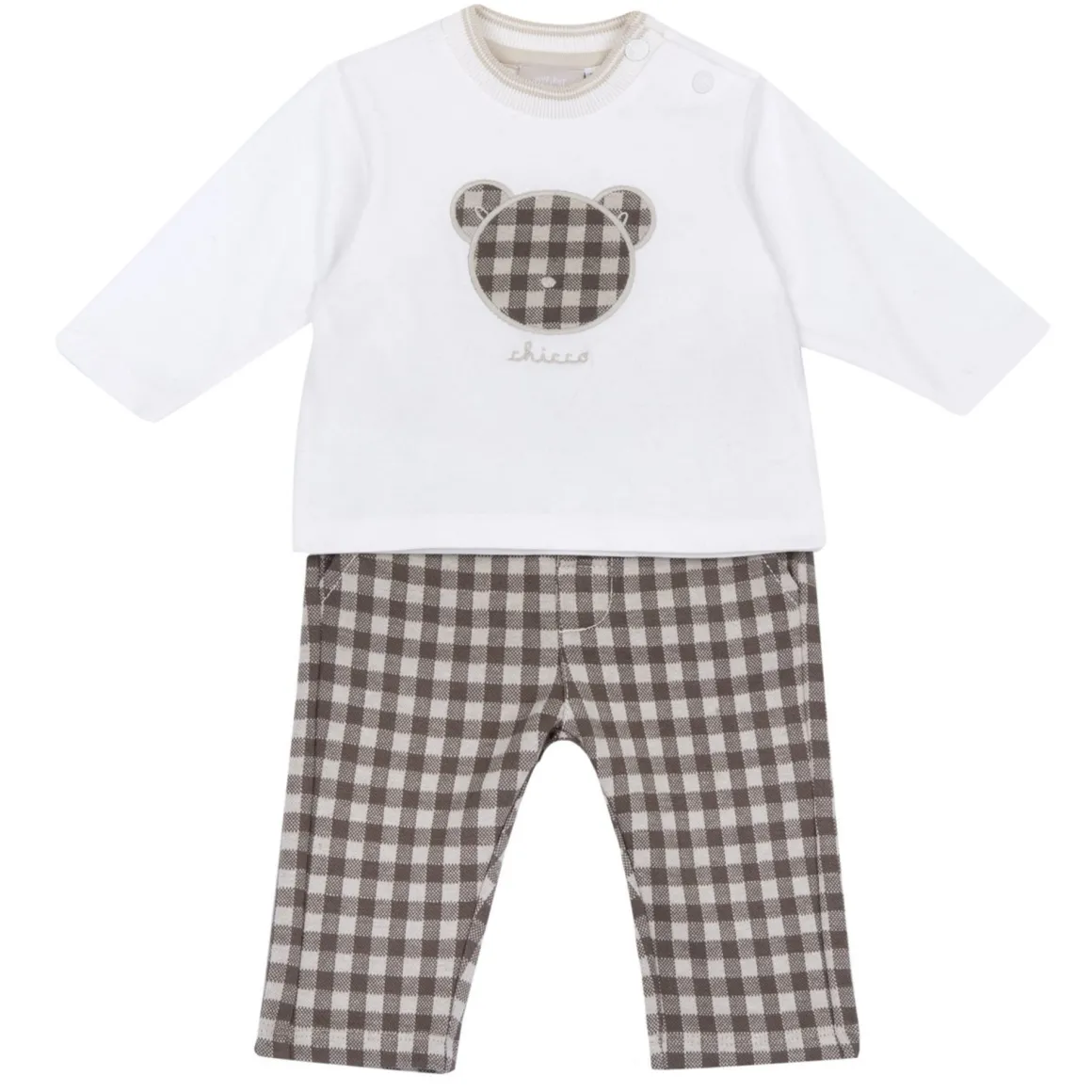 Set 2 pz t-shirt ml applicazione orso+pantaloni vichy – chicco