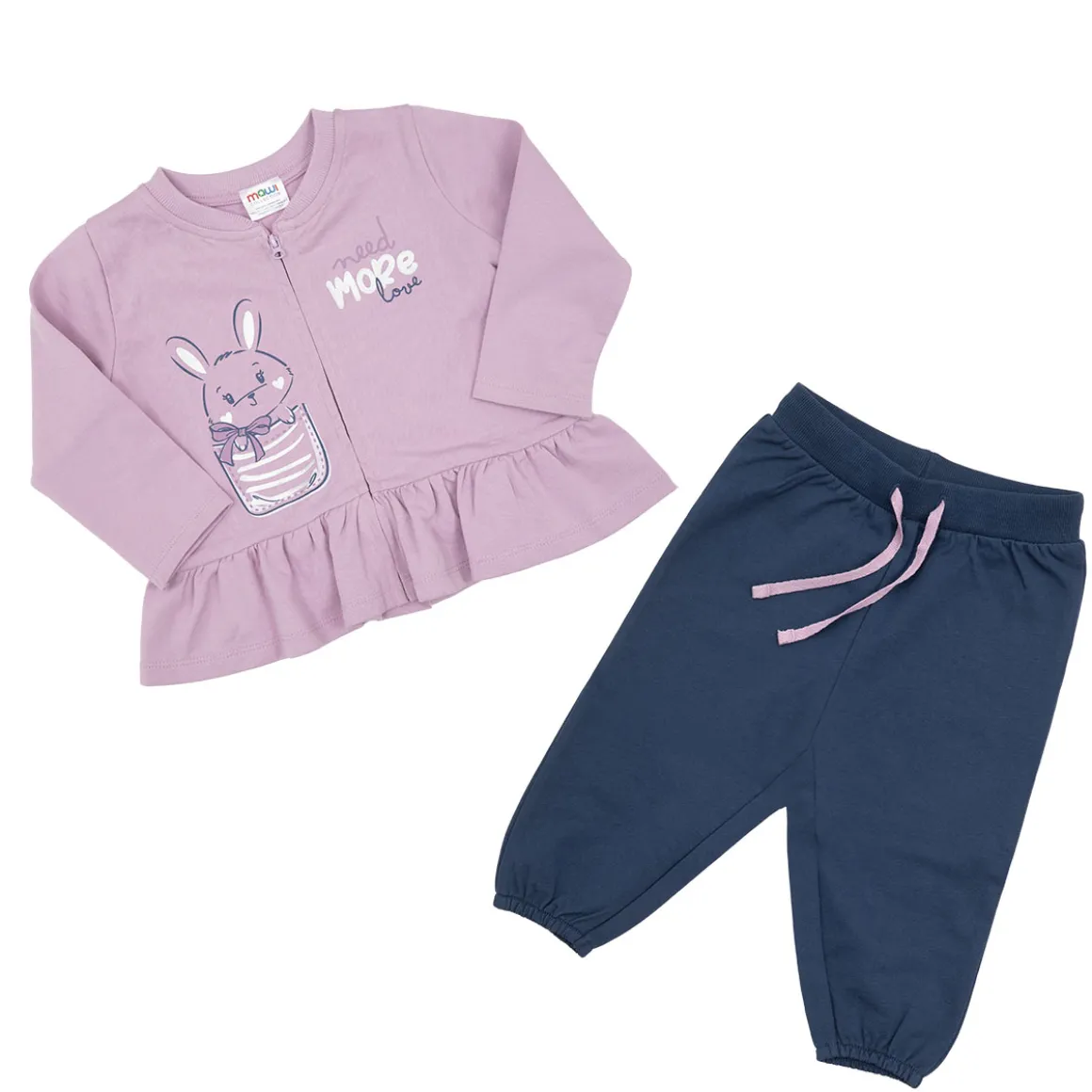 Set due pezzi maglia + pantalone bimba rosa/blu con zip