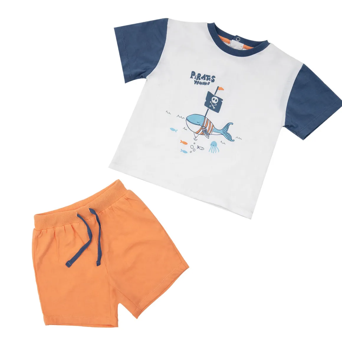 Set due pezzi t-shirt + shorts bimbo bianco/arancione