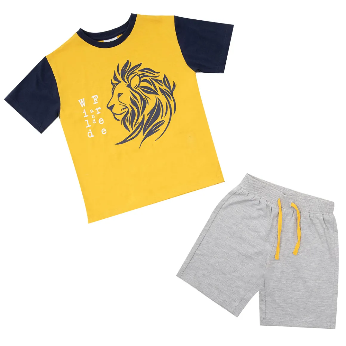 Set due pezzi t-shirt + shorts bimbo giallo/blu “leone”