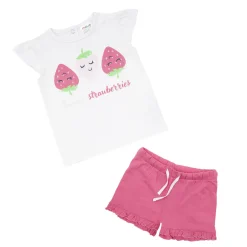 Set due pezzi t-shirt più short bimba bianco/rosa fragole