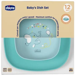 Set piatto piano e ciotola 12m+ azzurro – chicco