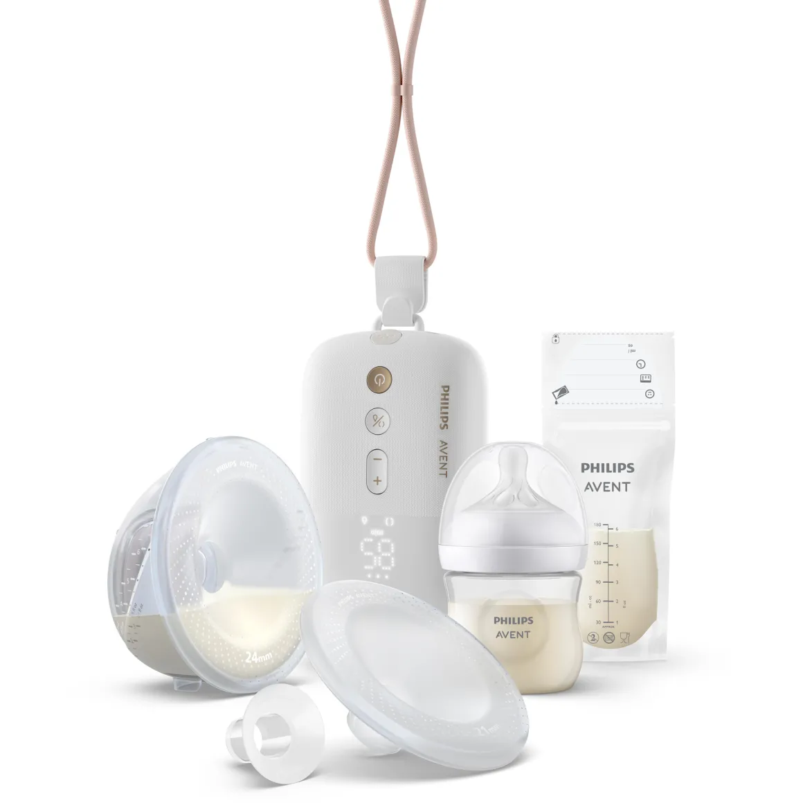 Set tiralatte elettrico indossabile singolo hands free + biberon natural response 125ml + sacchetti conserva latte – philips avent