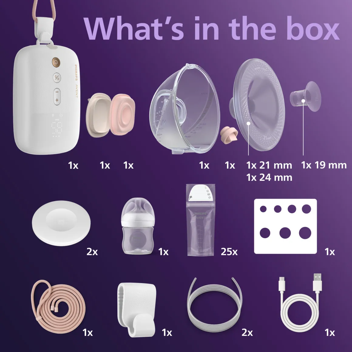 Set tiralatte elettrico indossabile singolo hands free + biberon natural response 125ml + sacchetti conserva latte – philips avent