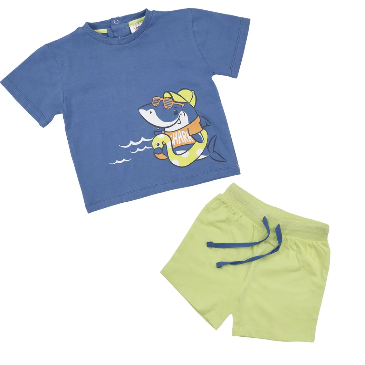 Set t-shirt + pantaloncino blu/verde shark