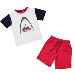 Set t-shirt + pantaloncino bianco/rosso shark