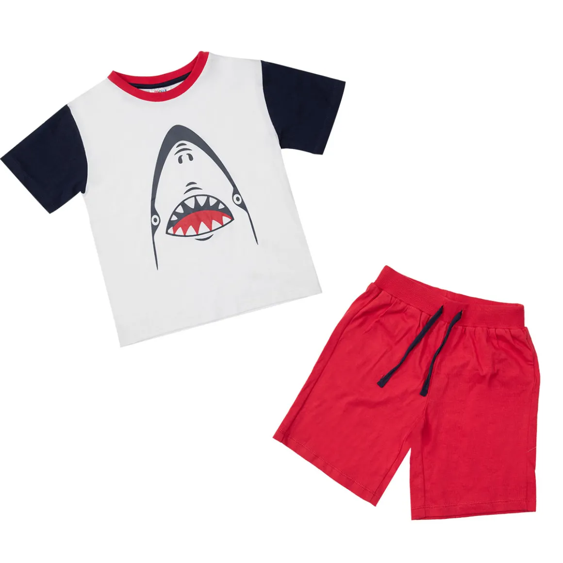 Set t-shirt + pantaloncino bianco/rosso shark