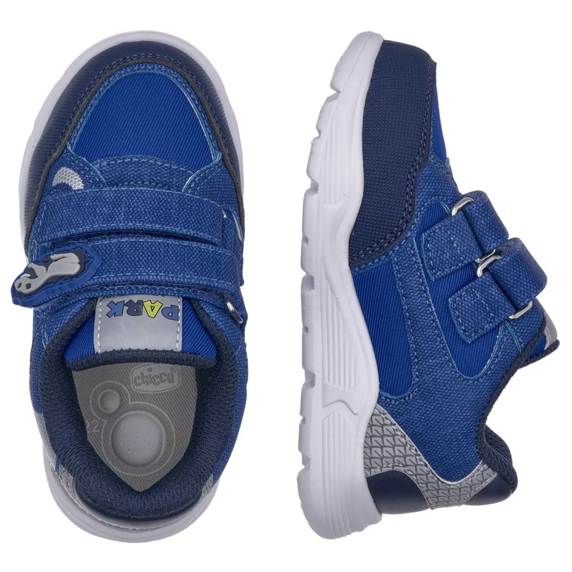 Sneaker fante blu con suola in eva con dettagli fluo dino – chicco