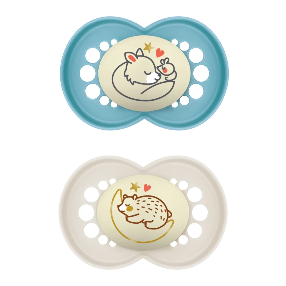 Succhietti original night 6+ silicone bio-circolare conf. doppia blu/grigio – mam