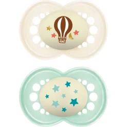 Succhietti original night 16+ silicone bio-circolare conf. doppia beige/verde – mam