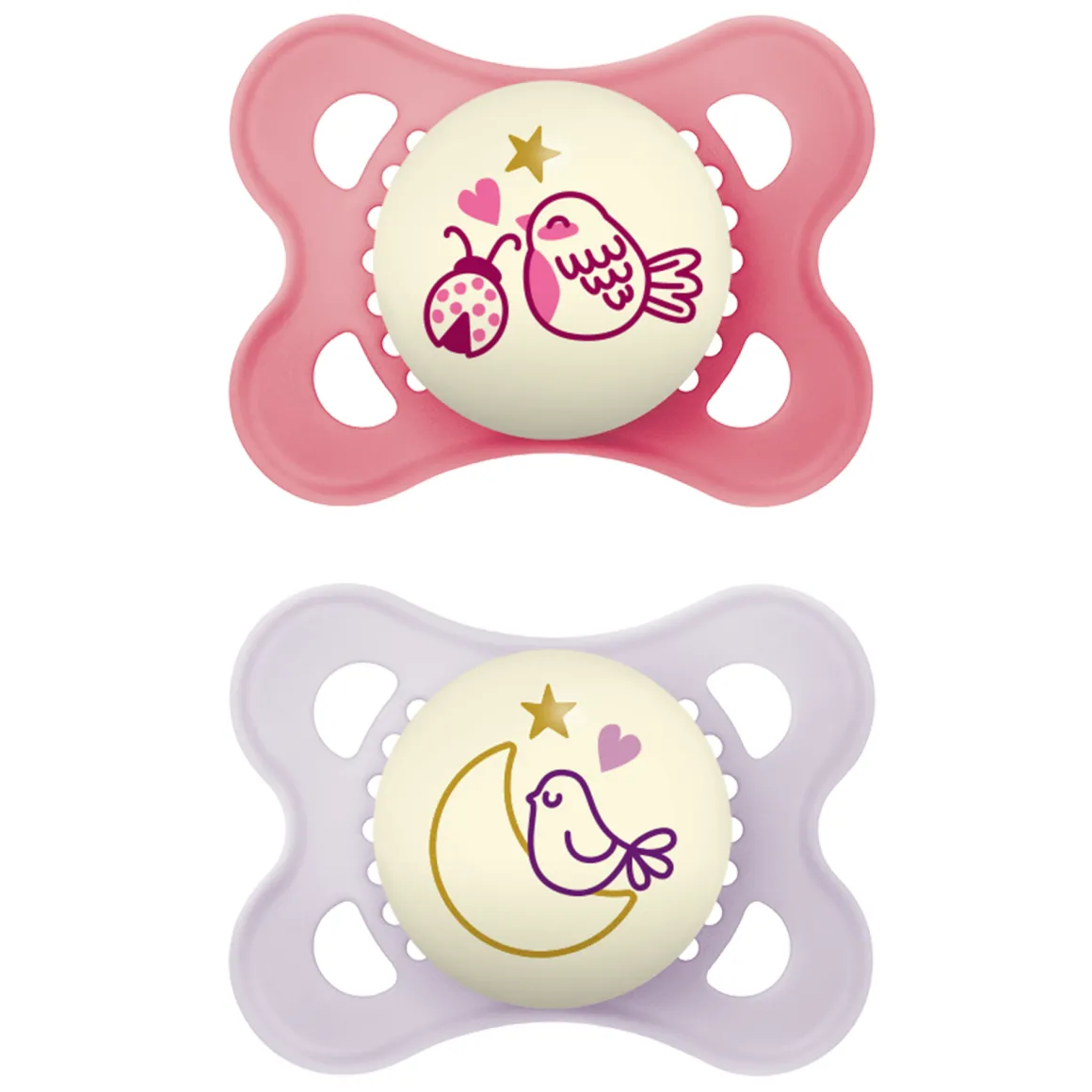 Succhietti original night 2-6m caucciù bio-circolare conf. doppia rosa/viola – mam
