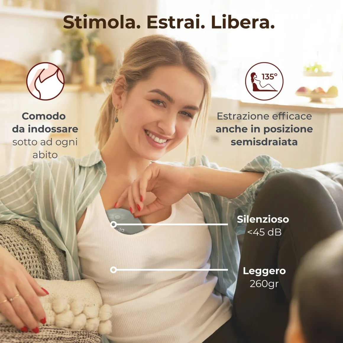 Tiralatte elettrico indossabile singolo materno flow a 3 fasi – nuvita