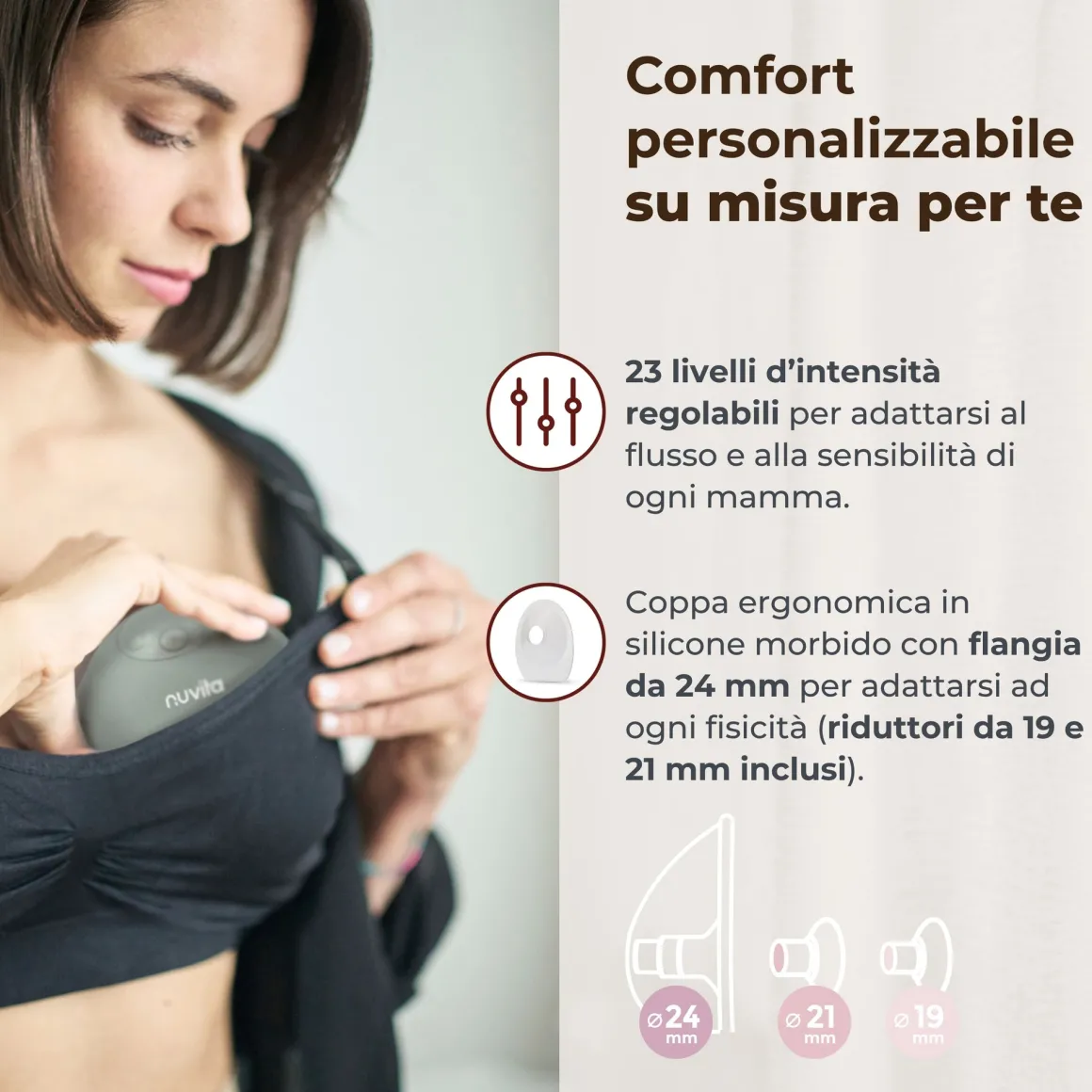 Tiralatte elettrico indossabile singolo materno flow a 3 fasi – nuvita