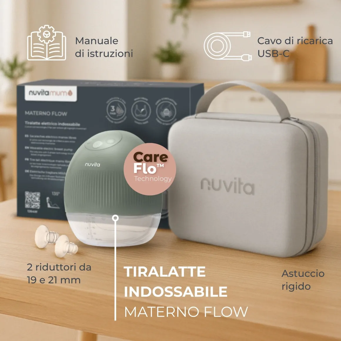 Tiralatte elettrico indossabile singolo materno flow a 3 fasi – nuvita