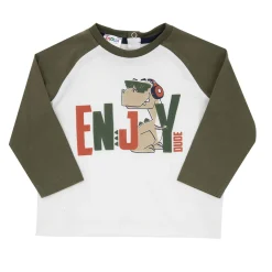 T-shirt manica lunga raglan bimbo bicolor bianco/verde