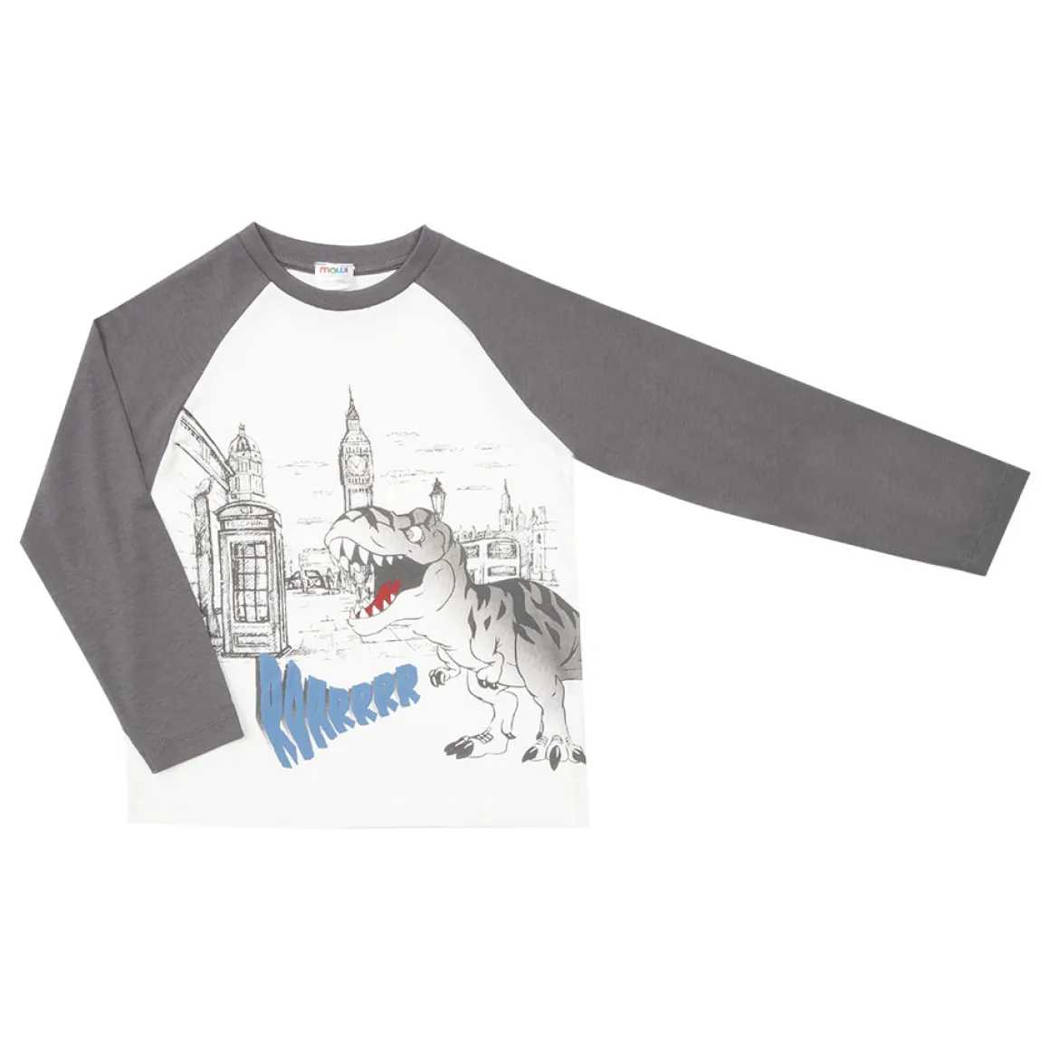 T-shirt maniche lunghe bimbo grigio/panna stampa “dino”