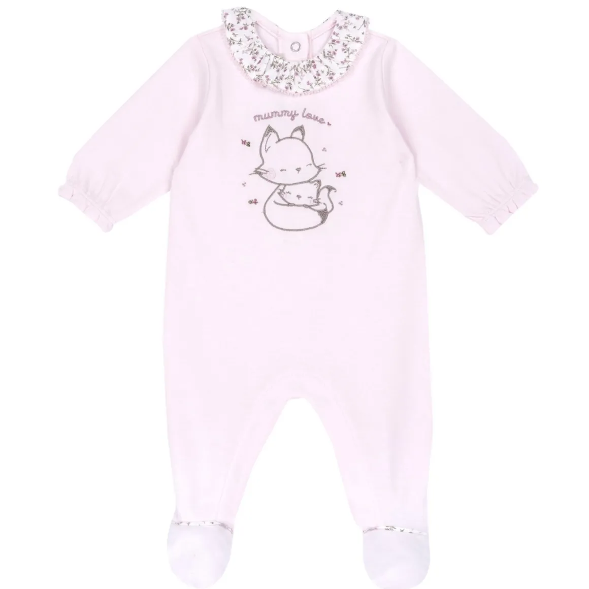 Tutina aperta entrogamba con colletto fiori e gattina – chicco