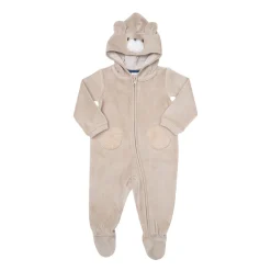 Tutina ciniglia con cappuccio bimbo beige “orsetto”
