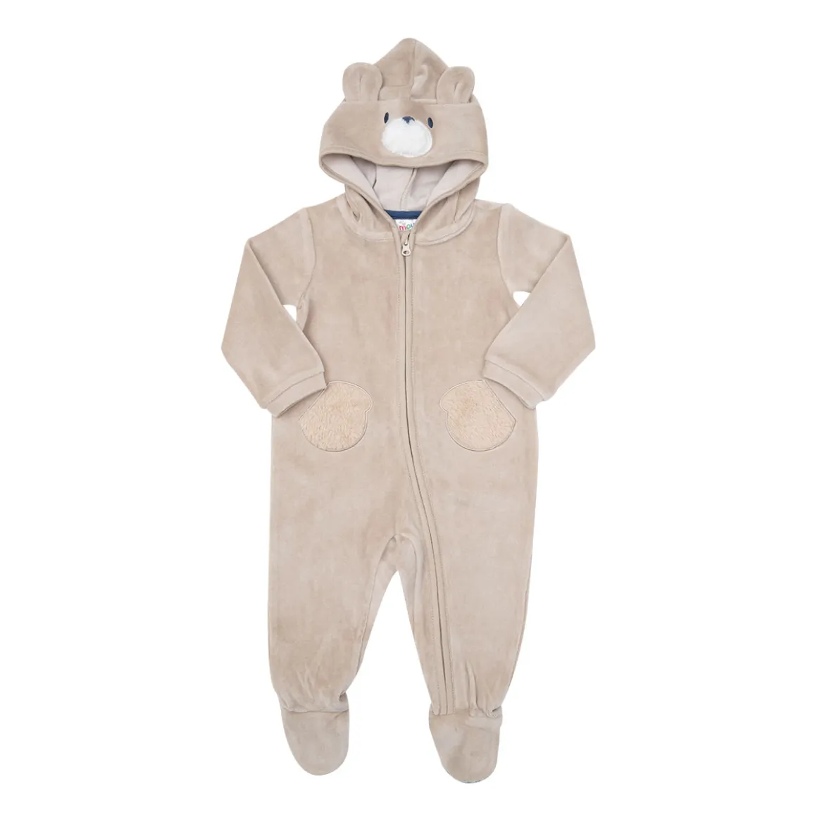 Tutina ciniglia con cappuccio bimbo beige “orsetto”