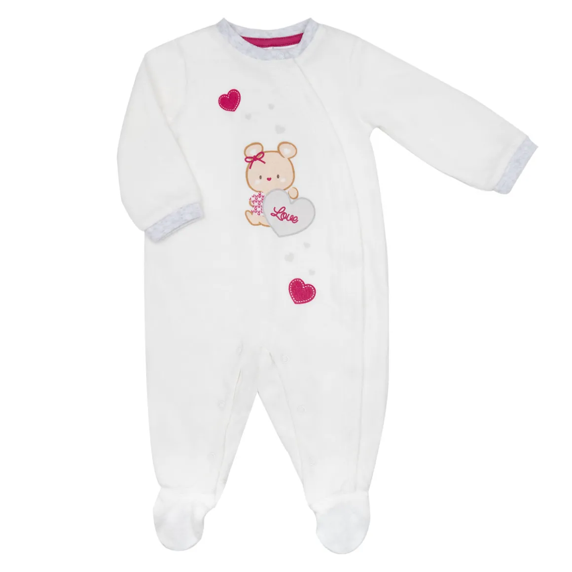 Tutina da bambina panna “orsetto love” apertura frontale