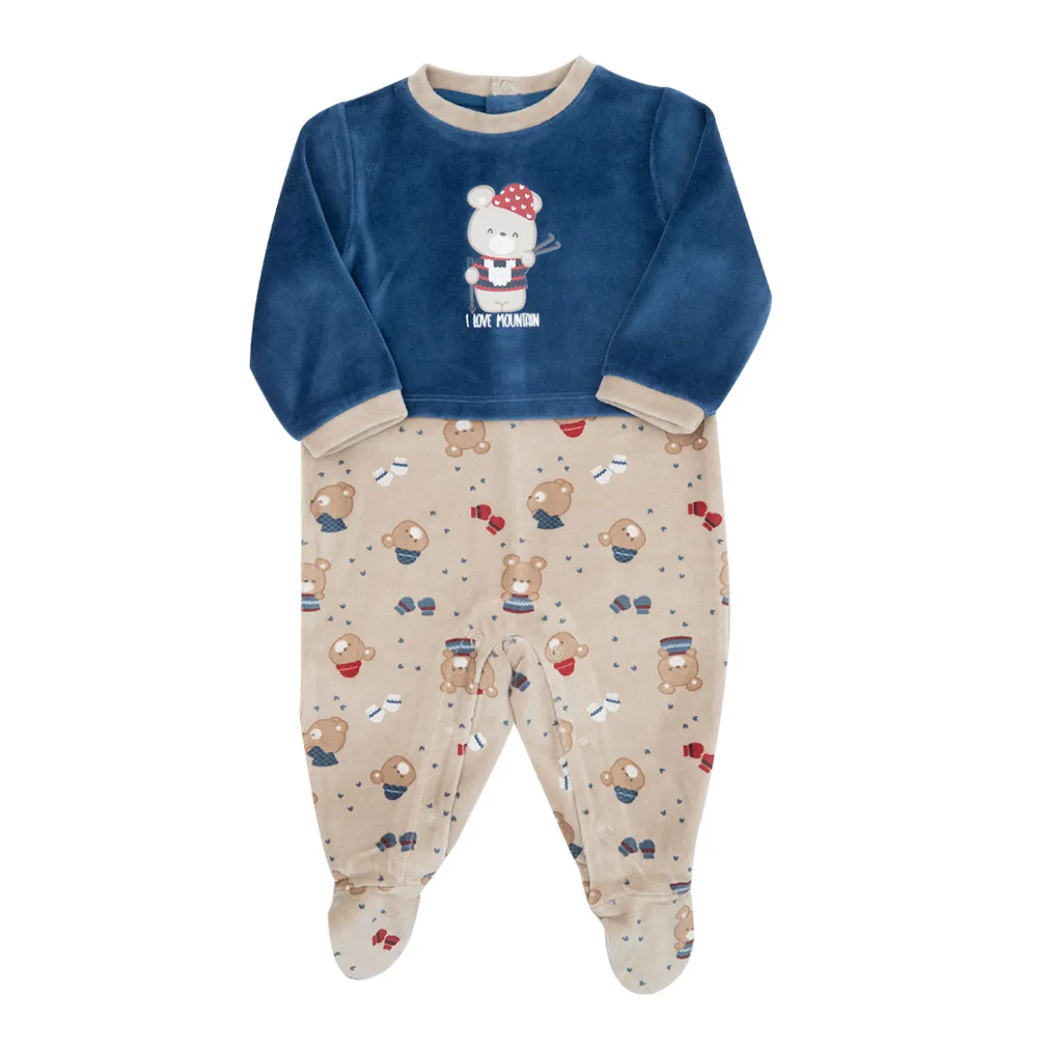 Tutina da bambino bicolor blue/marrone stampata