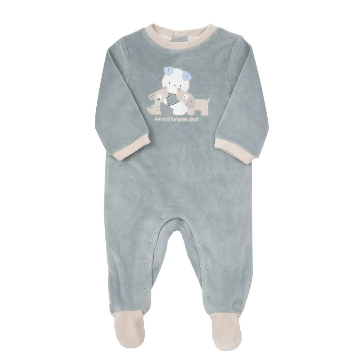 Tutina di ciniglia bimbo verde stampa orso/cane